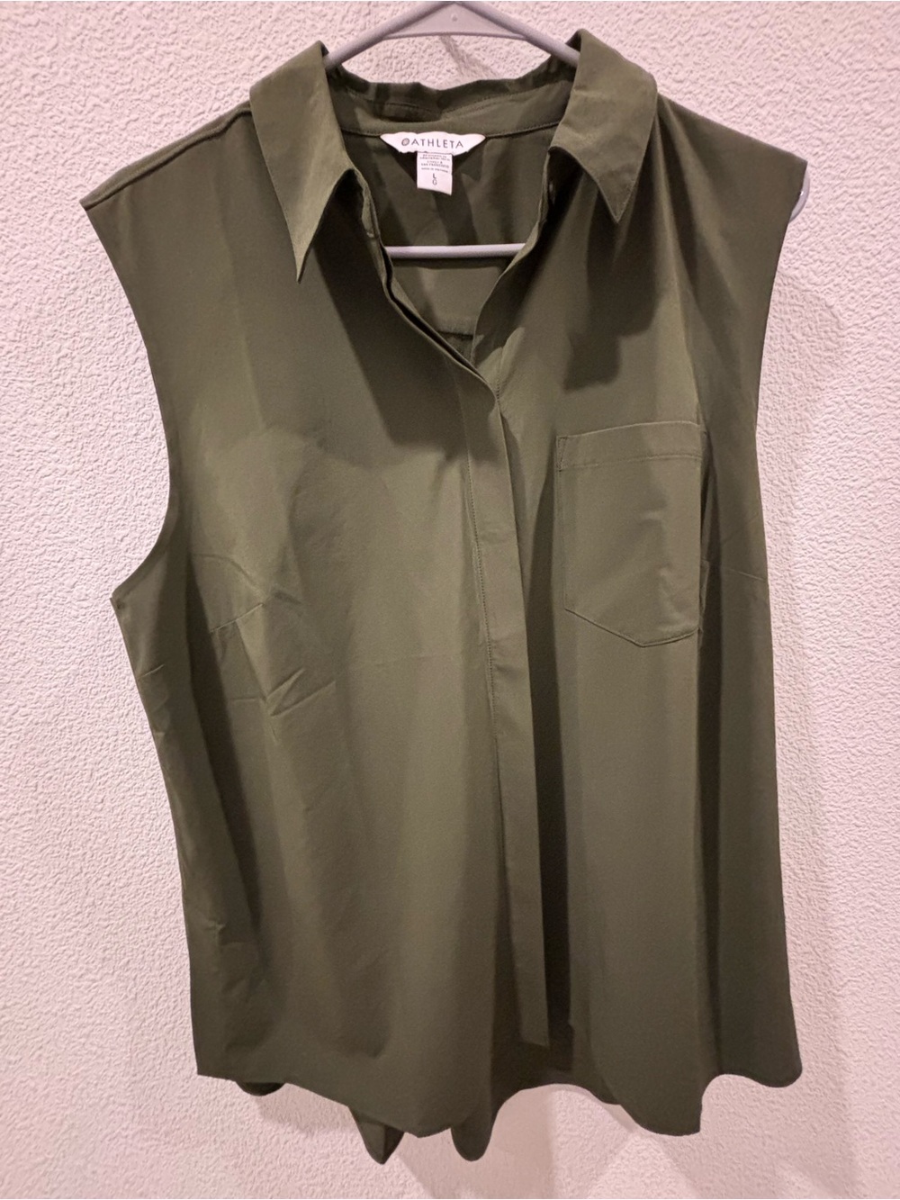 Athleta Olive Sleeveless Collared Blouse